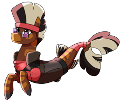 Size: 1277x1072 | Tagged: safe, artist:eternity9, seapony (g4), zebra, clothes, crossover, demoman, demoman (tf2), dorsal fin, female, fish tail, glasses, red eyes, seaponified, simple background, smiling, solo, species swap, tail, team fortress 2, transparent background