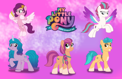 Size: 6996x4500 | Tagged: safe, artist:ejlightning007arts, hitch trailblazer, izzy moonbow, pipp petals, sunny starscout, zipp storm, earth pony, pegasus, pony, unicorn, g4, g5, my little pony: a new generation, cute, female, flying, g5 to g4, group, looking at something, looking up, male, mane five, mare, phone, raised hoof, smiling, stallion, wallpaper