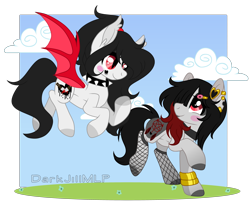 Size: 4808x3864 | Tagged: safe, artist:darkjillmlp123, oc, oc only, bat pony, earth pony, pony, choker, female, fishnet stockings, mare, spiked choker