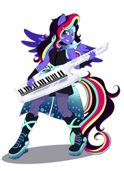 Size: 1314x1818 | Tagged: safe, artist:shamy-crist, oc, oc only, oc:shamy, equestria girls, g4, clothes, keytar, musical instrument, ponied up, simple background, solo, transparent background