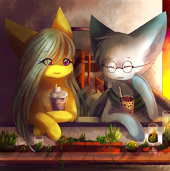Size: 952x960 | Tagged: safe, artist:primarylilybrisk, oc, oc only, pony, duo, glasses