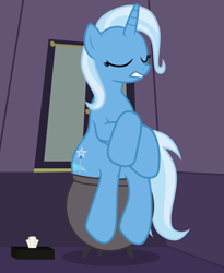 Size: 900x1100 | Tagged: safe, artist:lightning_musicwave, artist:pervertigo, trixie, pony, unicorn, g4, but why, chamber pot, eyes closed, female, i hope she has toilet paper to wipe with ., illustration, implied pooping, mare, relief, show accurate, sitting on toilet, solo, toilet, video reference