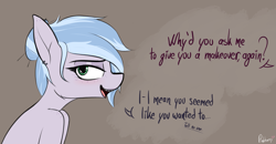 Size: 1919x999 | Tagged: safe, artist:pinkberry, oc, oc only, oc:winter azure, earth pony, pony, alternate hairstyle, braces, colored sketch, colt, cute, dialogue, earth pony oc, eyelashes, male, ocbetes, offscreen character, solo, speech, talking, trap