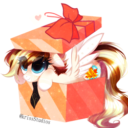 Size: 2000x2000 | Tagged: safe, artist:krissstudios, oc, oc only, pegasus, pony, box, female, floppy ears, high res, mare, pony in a box, present, simple background, solo, white background