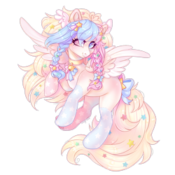 Size: 1800x1800 | Tagged: safe, artist:shady-bush, oc, oc only, pegasus, pony, bow, braid, choker, coat markings, female, hair bow, heterochromia, mare, simple background, smiling, socks (coat markings), solo, spread wings, tail, tail bow, transparent background, underhoof, wings