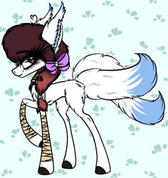 Size: 2157x2289 | Tagged: safe, artist:beamybutt, oc, oc only, earth pony, pony, bow, ear fluff, earth pony oc, eyelashes, female, hair bow, high res, mare, multiple tails, raised hoof, solo, tail
