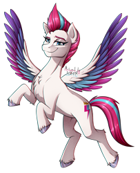 Size: 1024x1259 | Tagged: safe, artist:zoe-975, zipp storm, pegasus, pony, g5, my little pony: a new generation, spoiler:my little pony: a new generation, chest fluff, female, flying, looking at you, simple background, smiling, solo, spread wings, transparent background, wings