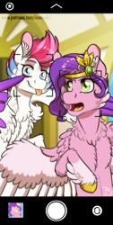 Size: 603x1200 | Tagged: safe, artist:inuhoshi-to-darkpen, pipp petals, zipp storm, earth pony, pegasus, pony, g5, my little pony: a new generation, chest fluff, duo, female, hoof fluff, leg fluff, open mouth, photobomb, royal sisters (g5), selfie, siblings, sisters, sisters being sisters, tongue out