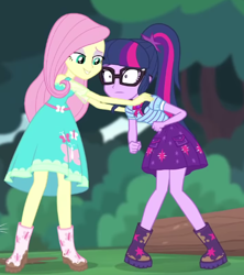 Size: 468x527 | Tagged: safe, screencap, fluttershy, sci-twi, twilight sparkle, equestria girls, g4, my little pony equestria girls: better together, stressed in show, stressed in show: fluttershy, cropped, shrunken pupils