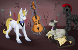 Size: 6304x4024 | Tagged: safe, artist:believeinshadows, octavia melody, prince blueblood, earth pony, pony, unicorn, fanfic:blueblood's pets, g4, audio drama, candle, cello, duo, female, male, musical instrument
