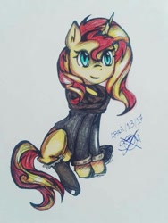 Size: 540x720 | Tagged: safe, artist:shaddndraw, sunset shimmer, pony, unicorn, g4, clothes, female, solo, traditional art