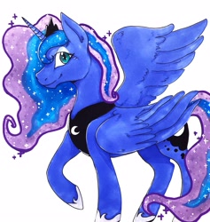 Size: 2941x3098 | Tagged: safe, artist:bennythebunny95, princess luna, alicorn, pony, g4, female, high res, simple background, solo, traditional art, white background
