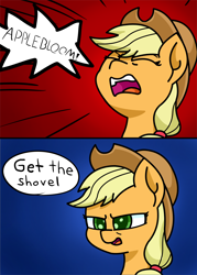 Size: 2864x4000 | Tagged: safe, artist:exoticeon, applejack, earth pony, pony, g4, comic, female, solo, speech bubble, yelling