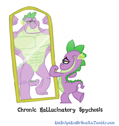 Size: 432x456 | Tagged: source needed, safe, artist:brutamod, spike, dragon, asksnipsandorsnails, g4, abs, beefspike, butt, hilarious in hindsight, male, mirror, muscles, muscular male, reflection, simple background, white background