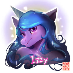 Size: 1000x1000 | Tagged: safe, artist:rempeyekacang, izzy moonbow, unicorn, anthro, g5, my little pony: a new generation, bare shoulders, bust, female, portrait, solo