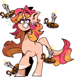 Size: 2434x2531 | Tagged: safe, alternate version, artist:its-sunsetdraws, artist:its_sunsetdraws, oc, oc only, pony, unicorn, candle, female, fire, high res, leonine tail, simple background, solo, tail, transparent background