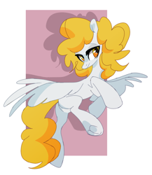 Size: 654x753 | Tagged: safe, artist:hoorncorn, surprise, pegasus, pony, g1, g4, abstract background, blank flank, female, flying, g1 to g4, generation leap, mare, orange eyes, solo, surprise being surprise, surprise can fly, wings, wrong eye color