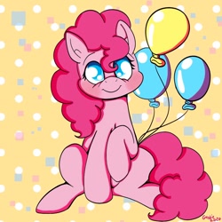 Size: 886x886 | Tagged: safe, artist:therainbowtroll, pinkie pie, earth pony, pony, g4, abstract background, balloon, female, party balloon, solo