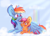 Size: 4900x3500 | Tagged: safe, artist:inkwellartz, rainbow dash, scootaloo, pegasus, pony, g4, my little pony: friendship is magic, sleepless in ponyville, blushing, cloud, cute, duo, female, hug, rainbow, scootalove, winghug, wings