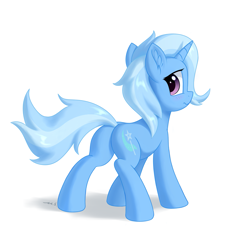 Size: 2373x2566 | Tagged: safe, artist:mercurysparkle, trixie, pony, unicorn, g4, blushing, butt, cute, diatrixes, ear fluff, female, frown, high res, mare, plot, simple background, solo, the great and powerful ass, white background