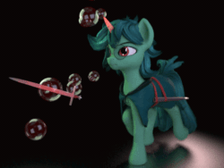 Size: 640x480 | Tagged: safe, artist:snecy, oc, oc only, oc:arcanic seafoam, pony, unicorn, 3d, animated, commission, magic, running, solo, sword, weapon