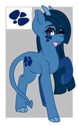 Size: 723x1167 | Tagged: safe, artist:wildnature03, oc, oc only, oc:bluestone, dracony, hybrid, pony, female, horns, interspecies offspring, mare, offspring, one eye closed, parent:rarity, parent:spike, parents:sparity, solo, spaded tail, tail, tongue out, wink