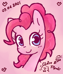 Size: 426x504 | Tagged: safe, artist:fipoki, pinkie pie, earth pony, pony, g4, bust, cute, diapinkes, heart, pink background, portrait, simple background, solo