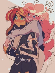 Size: 1536x2048 | Tagged: safe, artist:dreamz, pinkie pie, sunset shimmer, equestria girls, g4, female, lesbian, ship:sunsetpie, shipping
