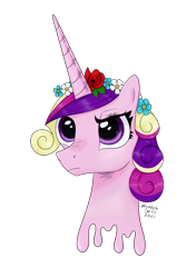 Size: 3300x4700 | Tagged: safe, artist:myabcboyarts, princess cadance, alicorn, pony, g4, bust, female, floral head wreath, flower, mare, melting, portrait, simple background, solo, transparent background