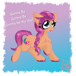 Size: 2362x2362 | Tagged: safe, artist:jubyskylines, sunny starscout, earth pony, pony, g5, my little pony: a new generation, spoiler:my little pony: a new generation, cute, female, gonna be my day, gradient background, high res, singing, solo, sunnybetes