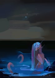 Size: 1527x2160 | Tagged: safe, artist:yanisfucker, oc, oc only, pony, siren, female, looking at you, night, ocean, sketch, solo, water