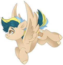 Size: 1430x1473 | Tagged: safe, artist:cinnamontee, oc, oc only, pegasus, pony, colored hooves, eyebrows, floating, flying, male, multicolored hair, simple background, solo, spread wings, stallion, transparent background, wings