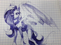Size: 2366x1755 | Tagged: safe, artist:yanisfucker, fluttershy, bat pony, pony, g4, bat ponified, concave belly, female, flutterbat, graph paper, large wings, looking at you, mare, monochrome, pen drawing, race swap, solo, thin, traditional art, wings