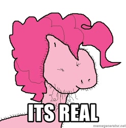 Size: 593x600 | Tagged: safe, pinkie pie, earth pony, pony, g4, 1000 hours in ms paint, dot eyes, facial hair, female, mare, meme, quality, solo