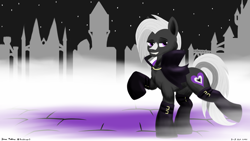 Size: 3556x2000 | Tagged: safe, artist:rockhoppr3, oc, oc only, oc:ace hearts, earth pony, pony, vampire, asexual, asexual pride flag, fog, gothic, high res, pride, pride flag