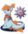 Size: 2735x3282 | Tagged: safe, artist:morrigun, merpony, pony, starmie, crossover, duo, eyes open, female, fins, high res, looking at you, mare, misty (pokémon), open mouth, pokémon, ponified, simple background, sitting, towel, transparent background