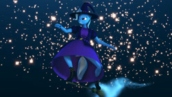Size: 1280x720 | Tagged: safe, artist:mlpstevepvb, trixie, unicorn, anthro, g4, 3d, broom, clothes, dress, female, flying, flying broomstick, hat, horn, solo, source filmmaker, trixie day, witch, witch hat