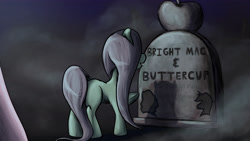 Size: 4427x2489 | Tagged: safe, artist:mixdaponies, earth pony, pony, fanfic art, fog, ghosts in the graveyard, gravestone