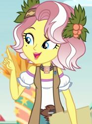 Size: 800x1075 | Tagged: safe, screencap, vignette valencia, equestria girls, equestria girls specials, g4, my little pony equestria girls: better together, my little pony equestria girls: rollercoaster of friendship, beauty mark, choker, clothes, cropped, female, flower, flower in hair, folder, holly, open mouth, vest