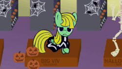 Size: 1280x720 | Tagged: safe, artist:viva reverie, oc, oc only, oc:viva reverie, pegasus, pony, spider, 2014, animated, bone, boots, caption, christmas, christmas creep, christmas tree, clock, clothes, costume, female, folded wings, frown, gloves, halloween, halloween costume, hat, ho ho ho, holiday, immatoonlink, jack-o-lantern, jacket, lidded eyes, looking at you, lying down, mare, october 31st vs. november 1st, open mouth, prone, pumpkin, santa costume, santa hat, shoes, singing, skeleton, skeleton costume, solo, sound, spider web, spooky scary skeleton, tree, webm, wings, youtube link