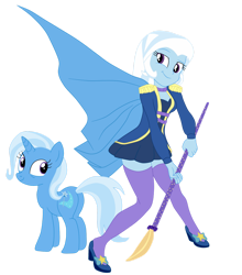 Size: 1280x1455 | Tagged: safe, artist:gmaplay, trixie, human, pony, equestria girls, g4, my little pony equestria girls: better together, street magic with trixie, clothes, duo, female, human ponidox, magician outfit, self paradox, self ponidox, simple background, socks, spear, sword, thigh highs, transparent background, weapon