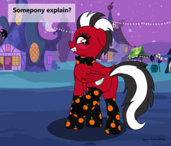 Size: 1280x1091 | Tagged: safe, artist:small-brooke1998, oc, pegasus, pony, blushing, butt, clothes, costume, floppy ears, gritted teeth, halloween, halloween 2021, halloween costume, holiday, plot, ponified, shatter (transformers), socks, sweater, transformers, turtleneck