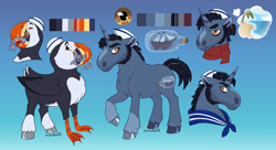 Size: 2000x1090 | Tagged: safe, artist:owlcoholik, oc, oc only, fish, hippogriff, pony, unicorn, male, stallion