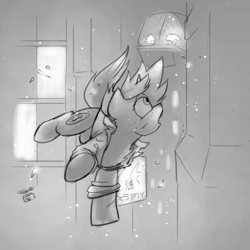 Size: 1280x1280 | Tagged: safe, artist:captainhoers, oc, oc only, oc:blazing rose, earth pony, pony, cyberpunk, falling, grayscale, looking up, monochrome, nighthaze, sierra nevada, solo