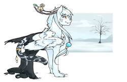 Size: 1257x818 | Tagged: safe, artist:royvdhel-art, oc, oc only, oc:concord, draconequus, draconequus oc, male, outdoors, simple background, snow, solo, white background