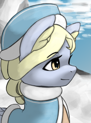 Size: 3120x4200 | Tagged: safe, artist:闪电_lightning, oc, oc only, pegasus, pony, equestria at war mod, bust, eyebrows, eyebrows visible through hair, female, hat, portrait, smiling, snow, solo