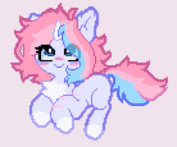 Size: 828x690 | Tagged: safe, artist:astralblues, oc, oc only, earth pony, pony, animated, blushing, ear flick, ear fluff, female, gif, mare, pixel art, simple background, solo