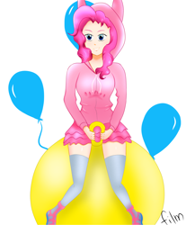 Size: 2072x2500 | Tagged: safe, artist:film77asq, pinkie pie, human, g4, clothes, female, high res, humanized, simple background, socks, solo, space hopper, thigh highs, white background
