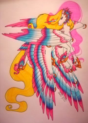 Size: 1920x2660 | Tagged: safe, artist:oneiria-fylakas, oc, oc only, oc:aora, alicorn, original species, pony, seraph, seraphicorn, female, multiple wings, solo, traditional art