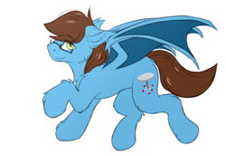 Size: 2900x2000 | Tagged: safe, artist:snowstormbat, oc, oc only, oc:daudaen, bat pony, pony, bat wings, cheek fluff, chest fluff, colored sketch, ear fluff, eyebrows, eyebrows visible through hair, fangs, floppy ears, glasses, high res, hoof fluff, lidded eyes, looking at you, male, raised hoof, shoulder fluff, simple background, sketch, smiling, smiling at you, solo, spread wings, stallion, white background, wings